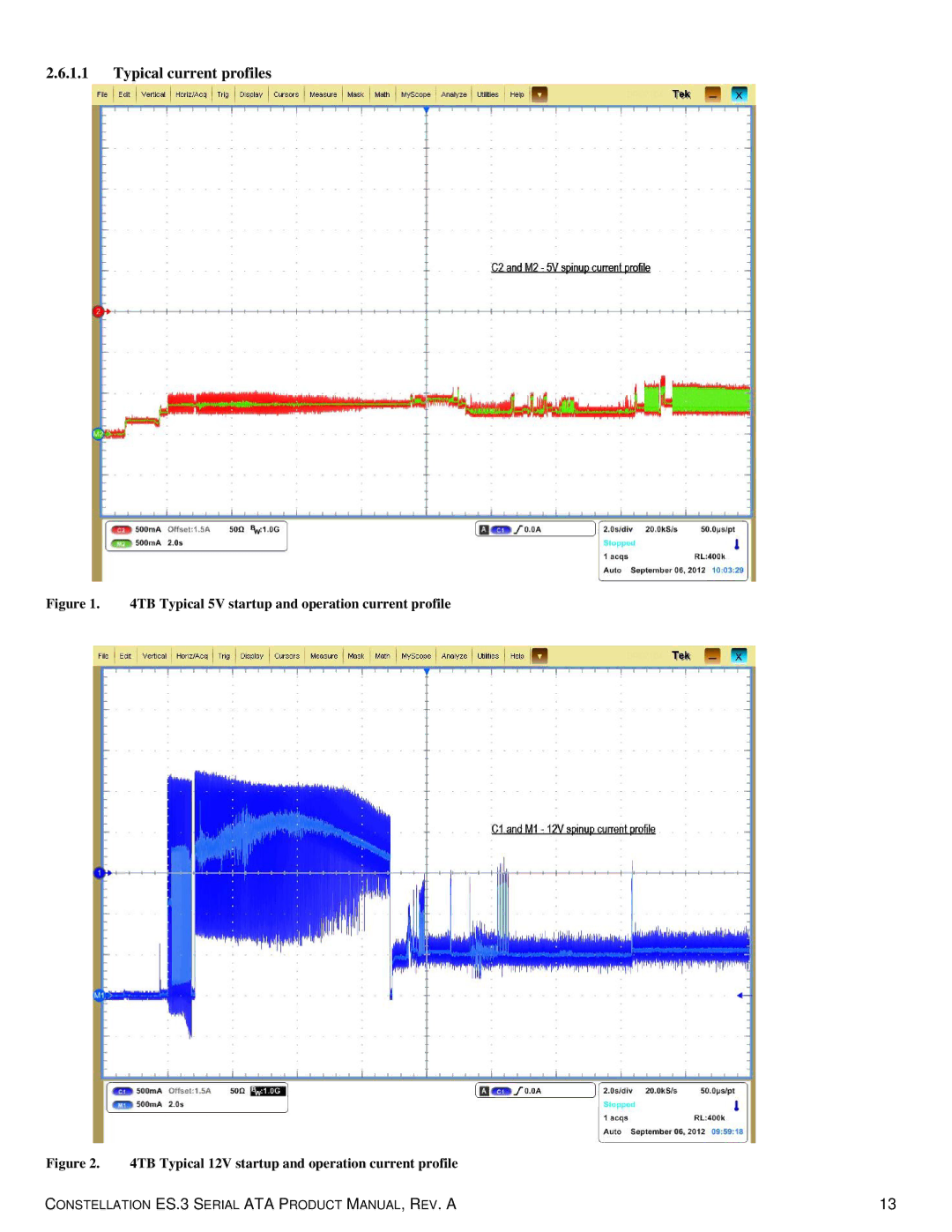 Seagate ST1000NM0033 manual Typical current profiles, TB Typical 5V startup and operation current profile 