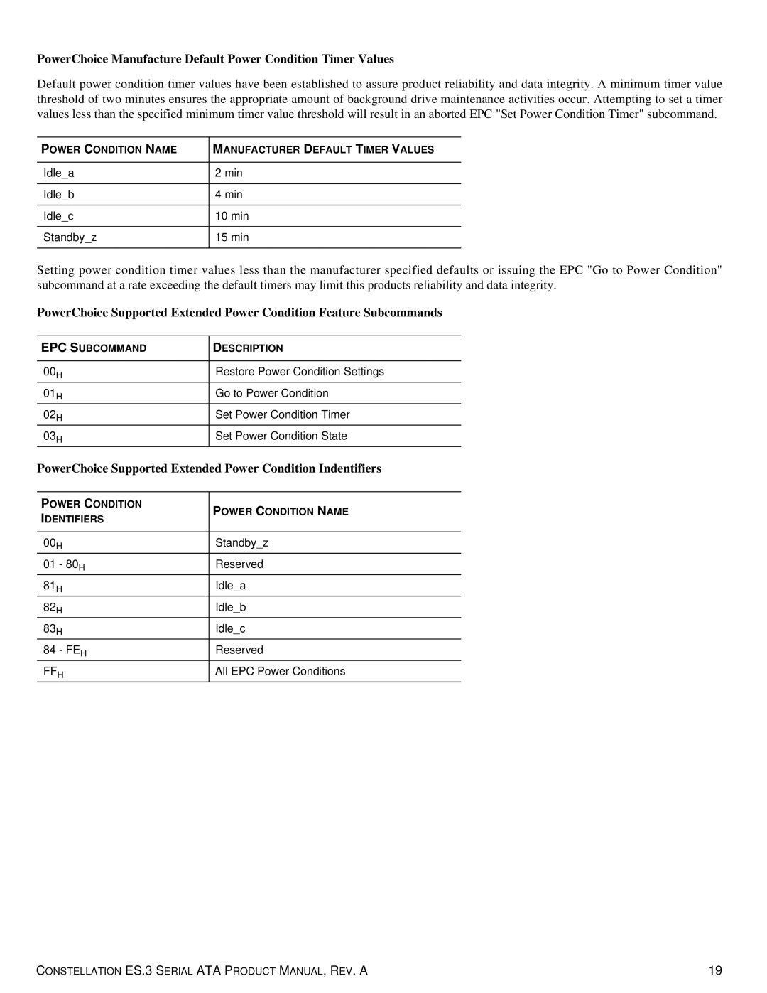 Seagate ST1000NM0033 manual PowerChoice Manufacture Default Power Condition Timer Values 