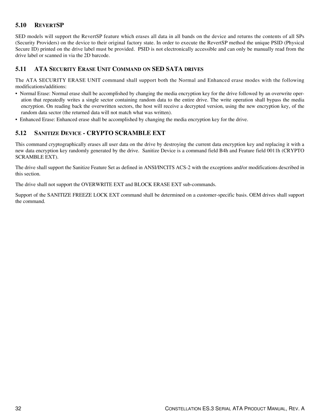 Seagate ST1000NM0033 manual Revertsp, ATA Security Erase Unit Command on SED Sata Drives 