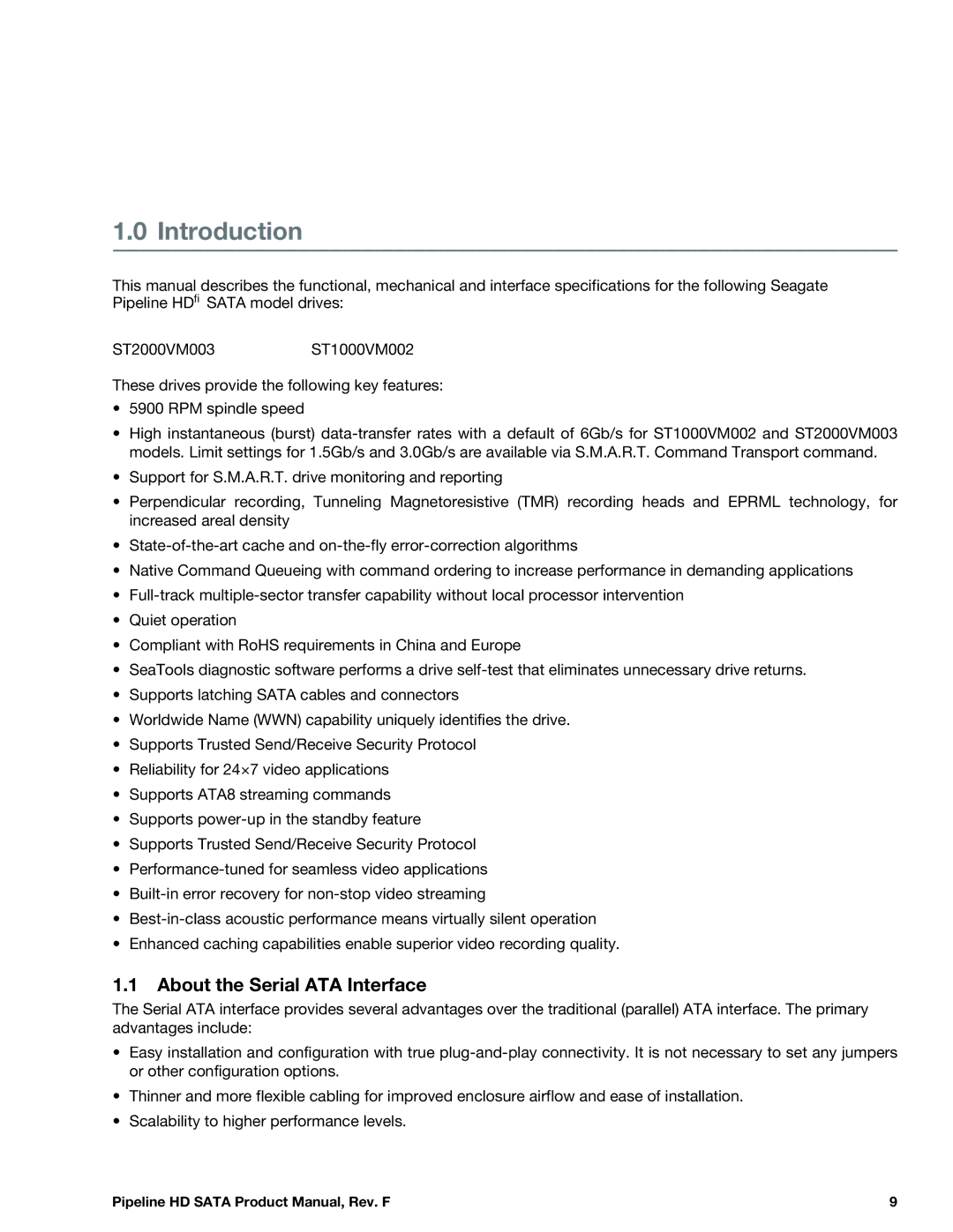 Seagate ST1000VM002, ST2000VM003, 100633414 manual Introduction, About the Serial ATA Interface 