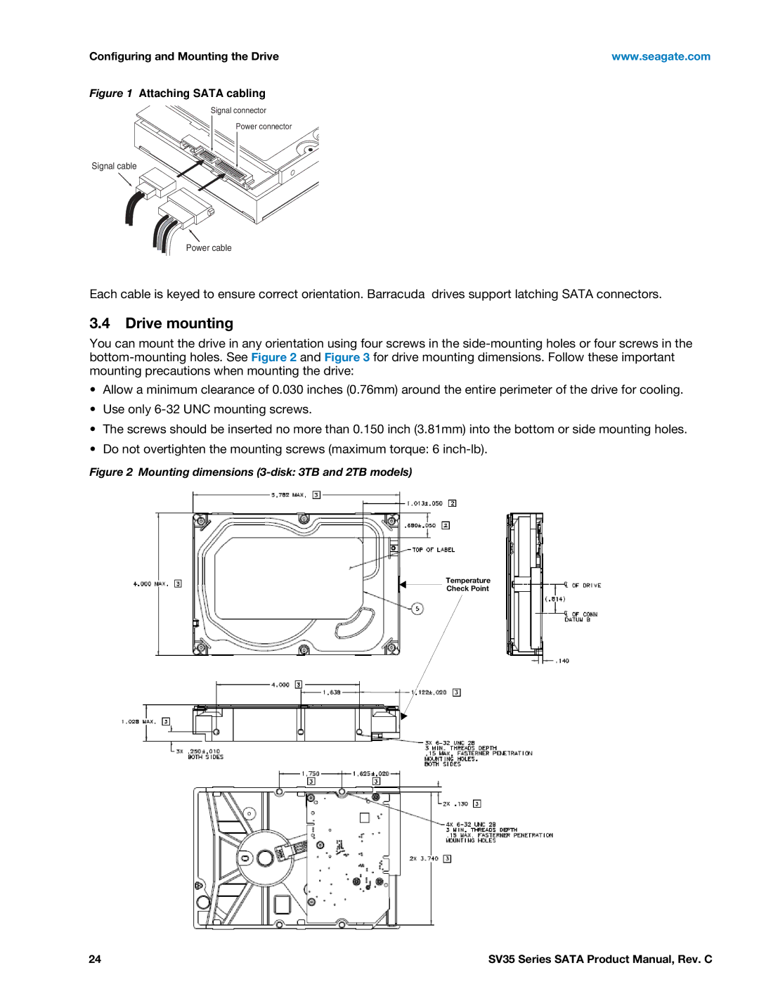 Seagate ST1000VX000, ST2000VX000, ST3000VX000 manual Drive mounting, Attaching Sata cabling 