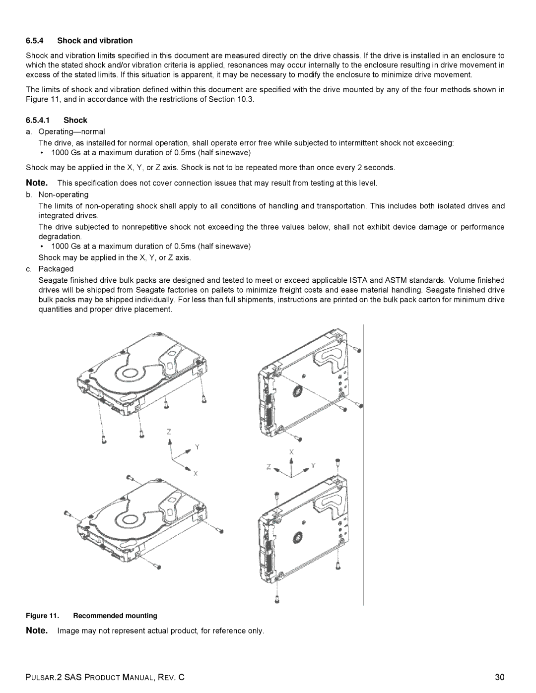 Seagate ST100FM0012, ST100FM0052, ST100FM0002, ST200FM0012, ST200FM0002, ST200FM0042, ST800FM0012 manual Shock and vibration 