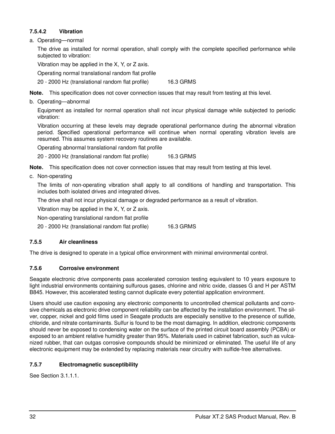 Seagate ST100FX0002, ST200FX0002, ST400FX0012 manual Vibration a. Operating-normal, Air cleanliness, Corrosive environment 