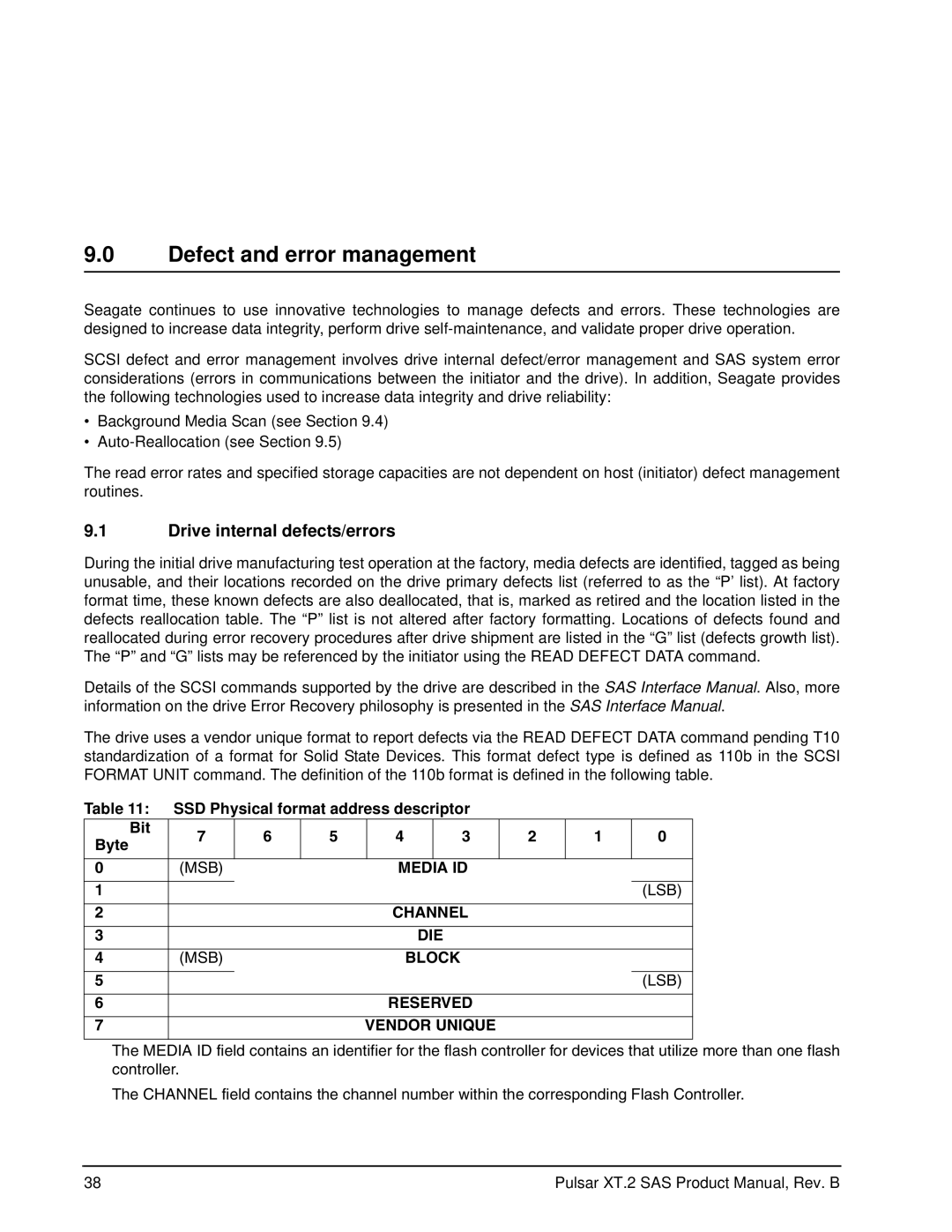 Seagate ST400FX0012, ST100FX0002, ST200FX0002, ST400FX0002 manual Defect and error management, Drive internal defects/errors 