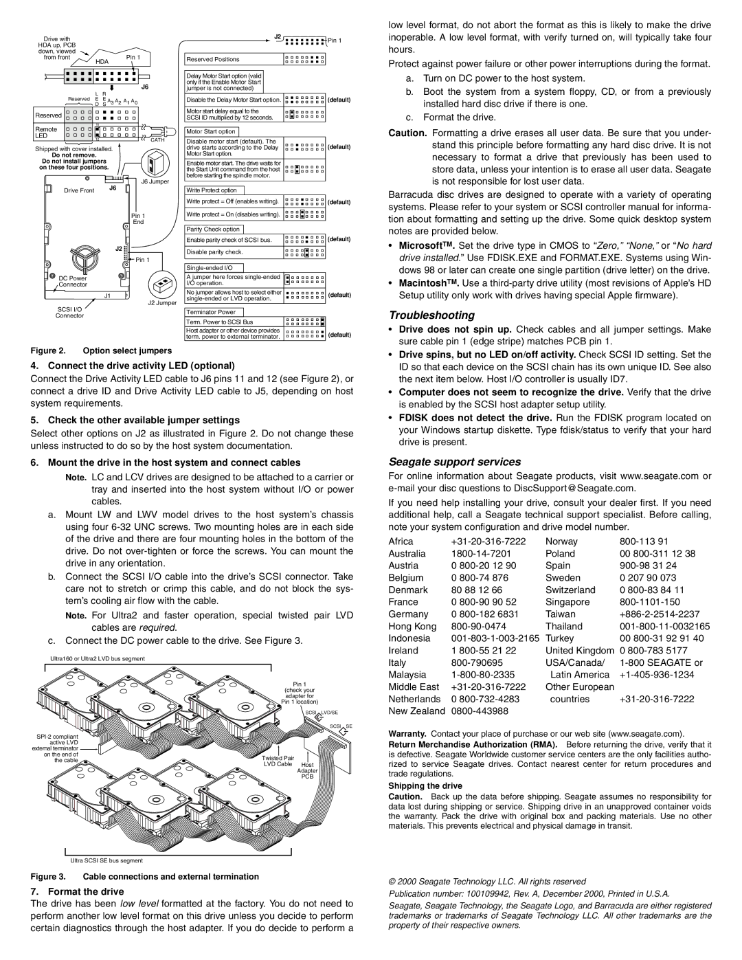 Seagate ST1181677LWV, ST1181677LCV installation instructions Troubleshooting, Seagate support services 