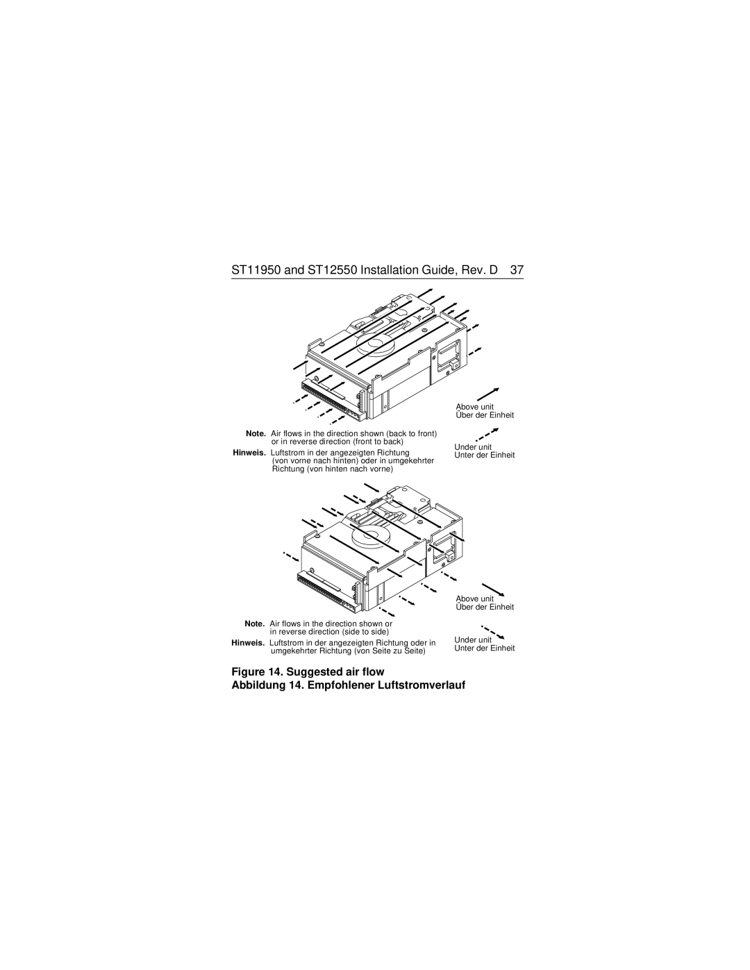 Seagate ST12550N/ND/W/WD, ST11950N/ND/W/WD manual Above unit Über der Einheit Under unit Unter der Einheit 