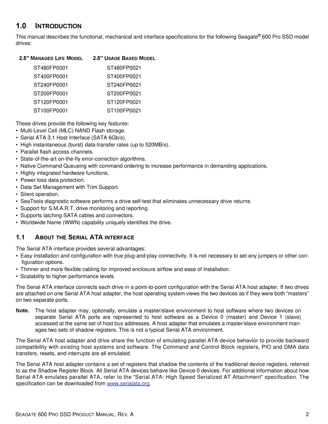 Seagate ST240FP0001, ST120FP0001, ST100FP0021, ST100FP0001, ST120FP0021 manual Introduction, About the Serial ATA Interface 