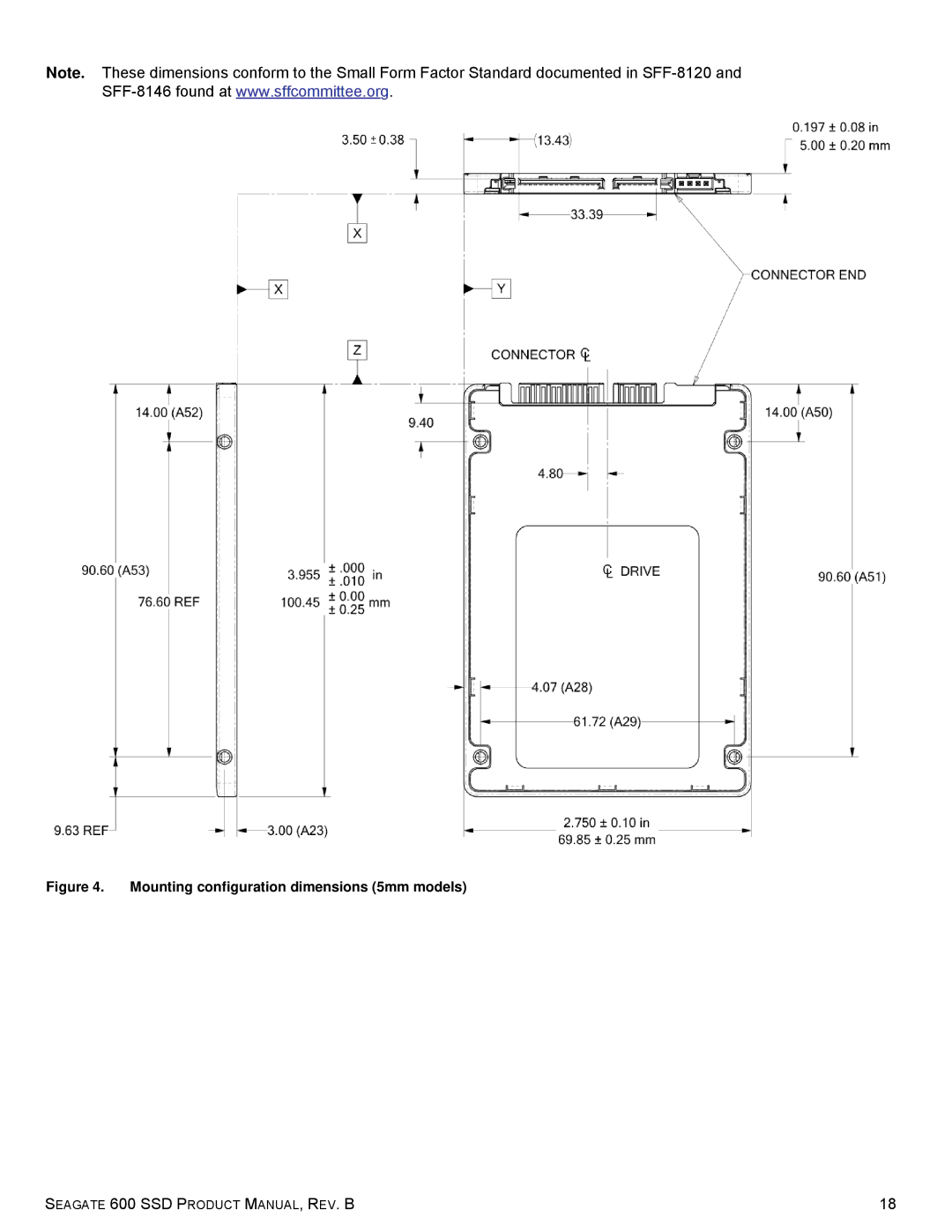 Seagate ST120HM000, ST120HM001, ST240HM001, ST240HM000, 600, ST480HM000 warranty Mounting configuration dimensions 5mm models 