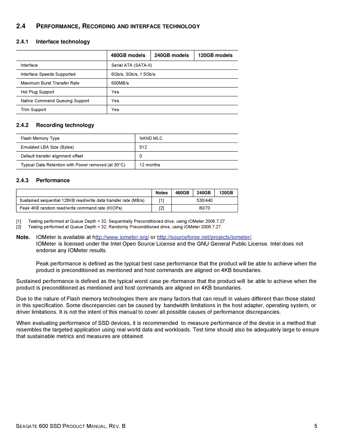 Seagate ST240HM001, ST120HM001 PERFORMANCE, Recording and Interface Technology, Interface technology, Recording technology 