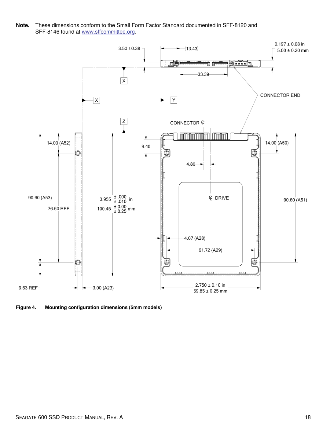 Seagate ST480HM000, ST120HM001, ST120HM000, ST240HM001, ST240HM000, ST480HM001 Mounting configuration dimensions 5mm models 