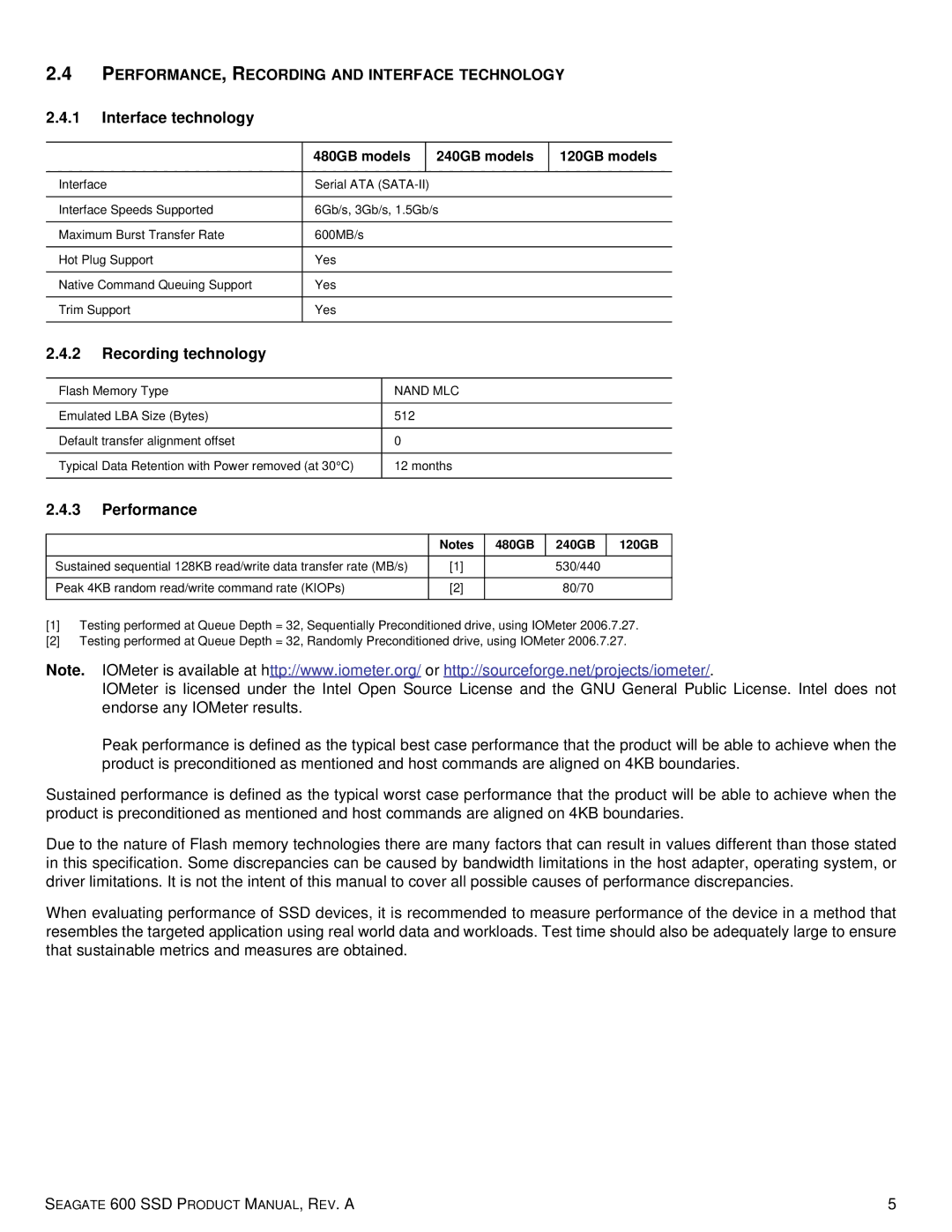 Seagate ST240HM000, ST120HM001 PERFORMANCE, Recording and Interface Technology, Interface technology, Recording technology 