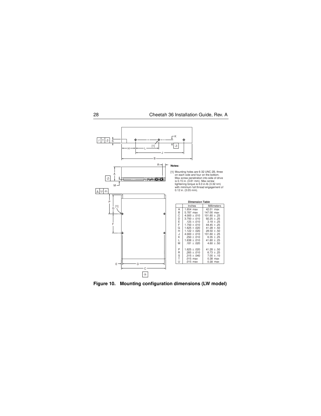 Seagate ST136403LW/LC manual Mounting configuration dimensions LW model 