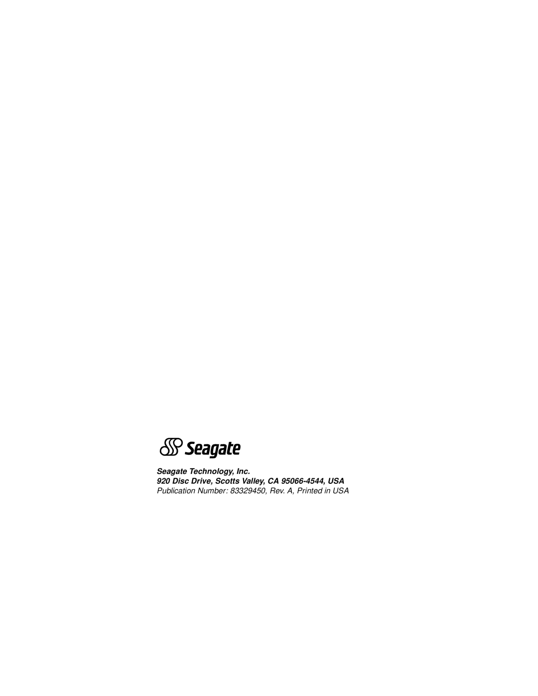 Seagate ST136403LW/LC manual Publication Number 83329450, Rev. A, Printed in USA, Seagate Technology, Inc 