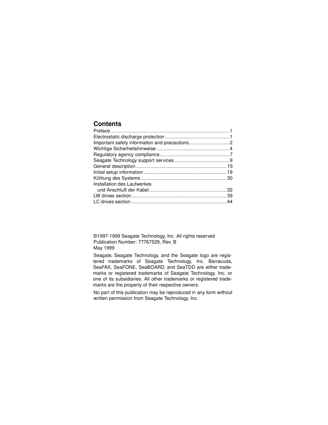 Seagate ST136475LW/LC manual Contents 