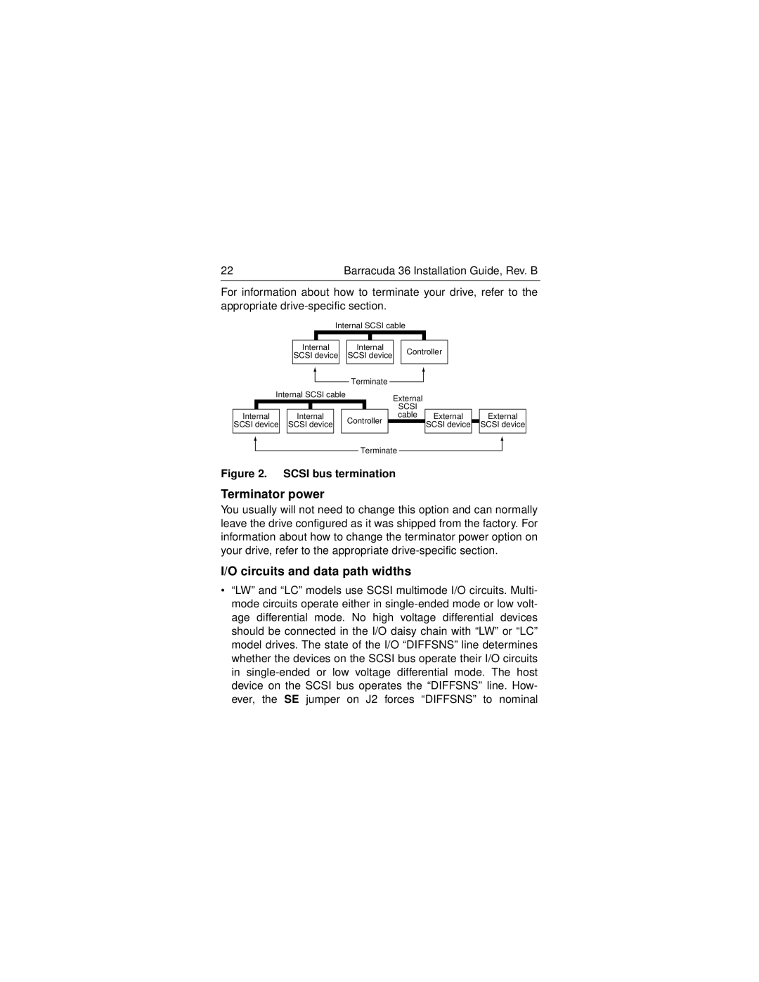 Seagate ST136475LW/LC manual Terminator power, Circuits and data path widths 