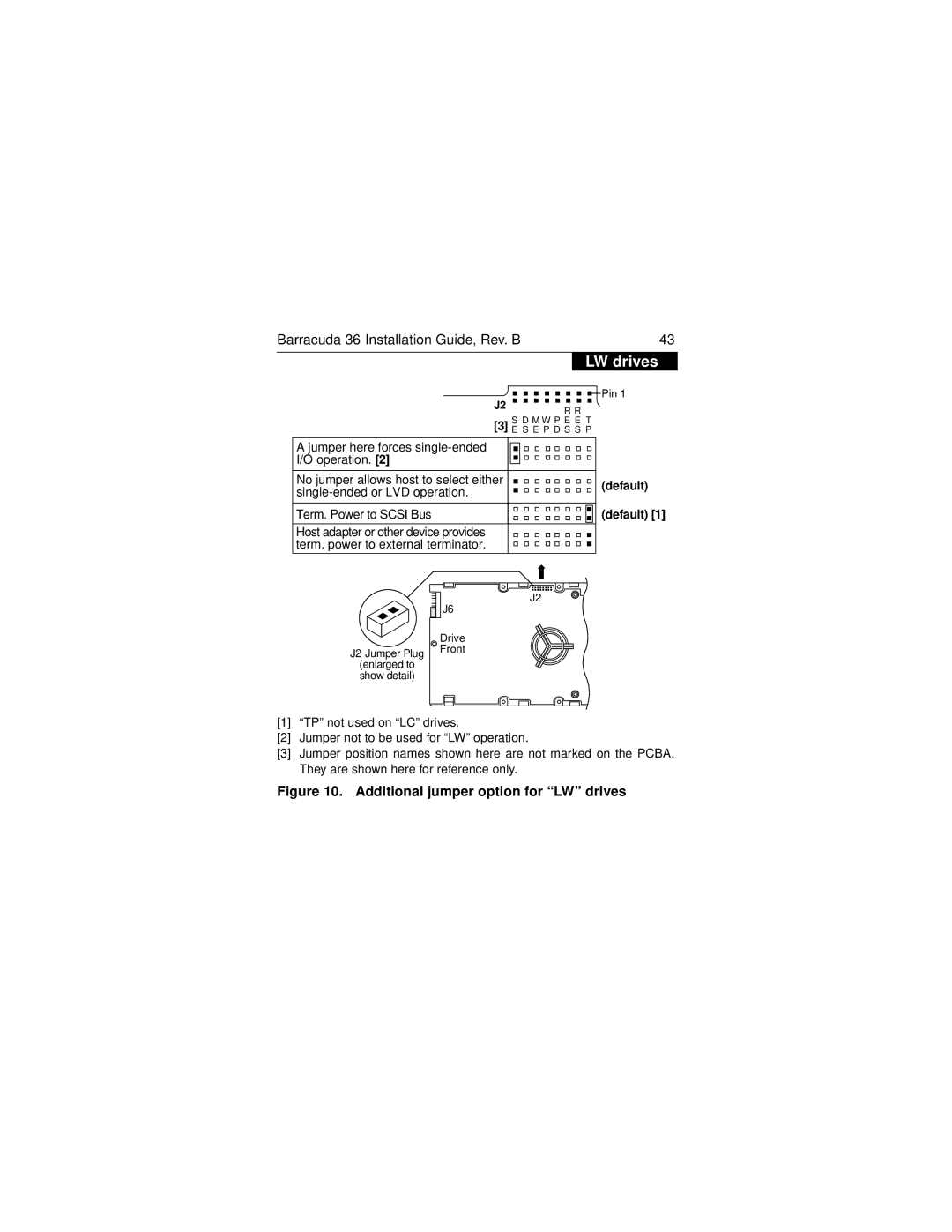 Seagate ST136475LW/LC manual Additional jumper option for LW drives 