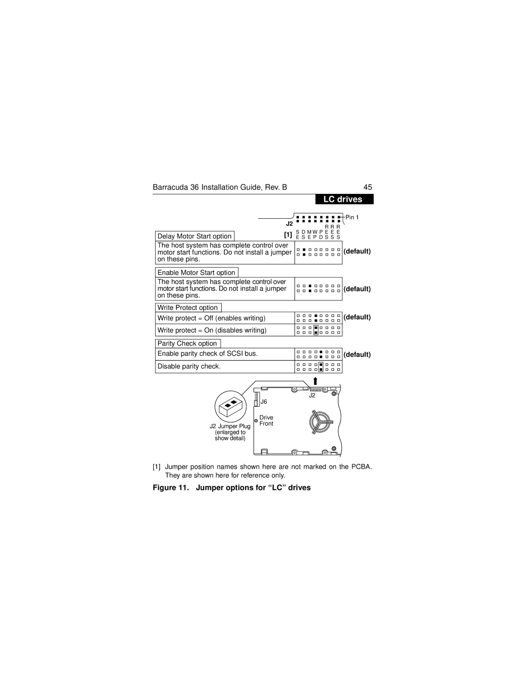 Seagate ST136475LW/LC manual Jumper options for LC drives 