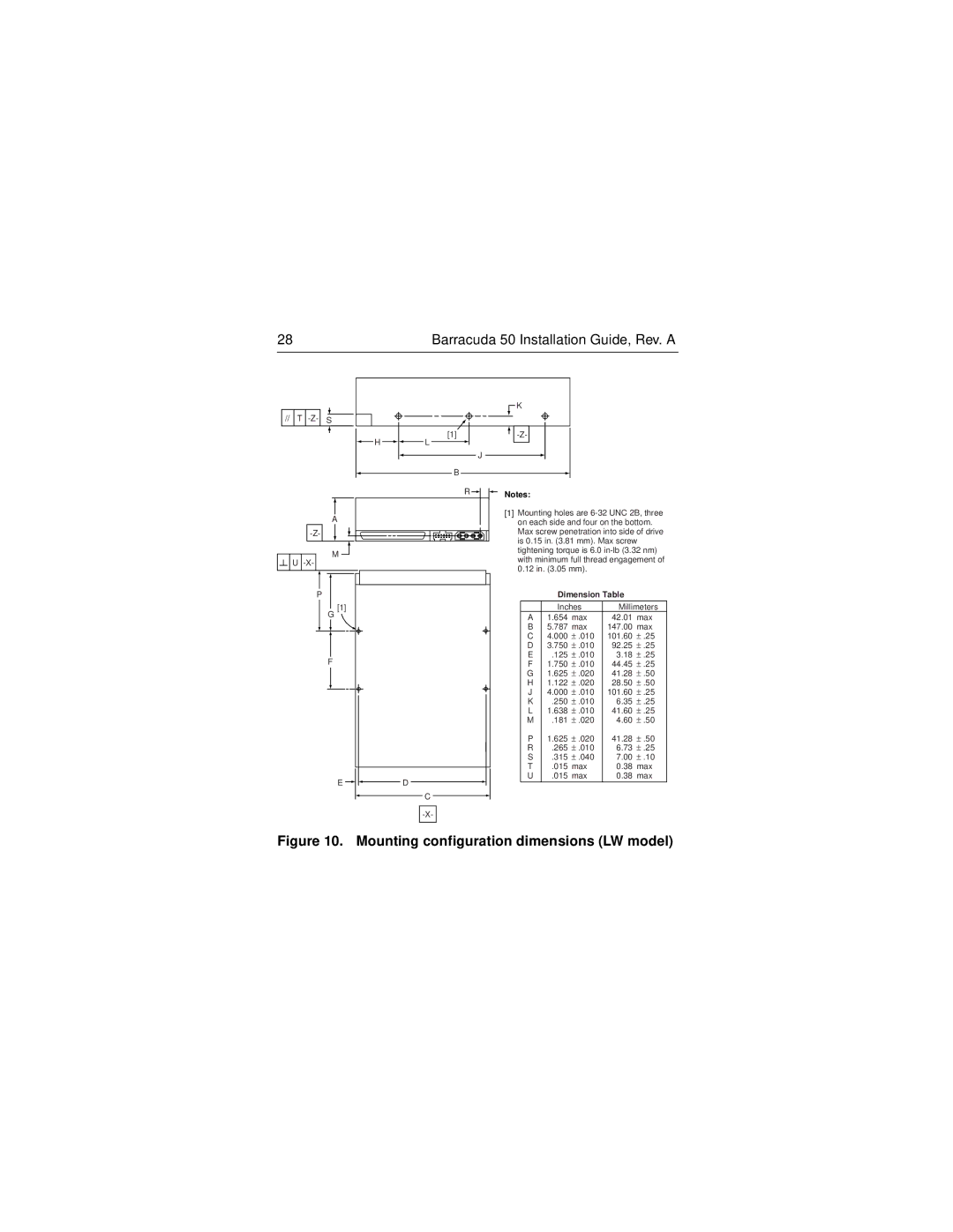 Seagate ST150176LW/LC manual Mounting configuration dimensions LW model 