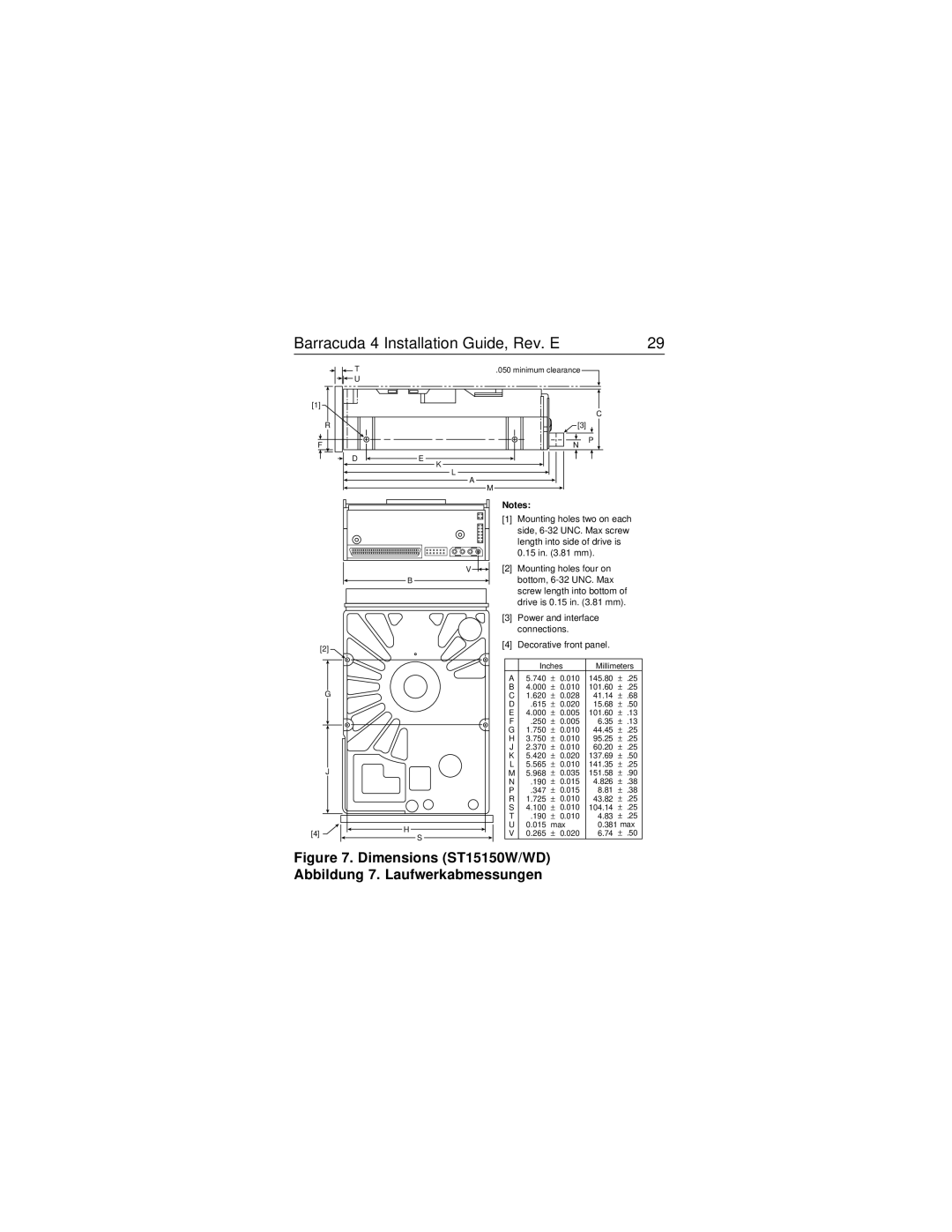 Seagate ST15150N/ND/DC, ST15150W/WD/WC manual Dimensions ST15150W/WD Abbildung 7. Laufwerkabmessungen 