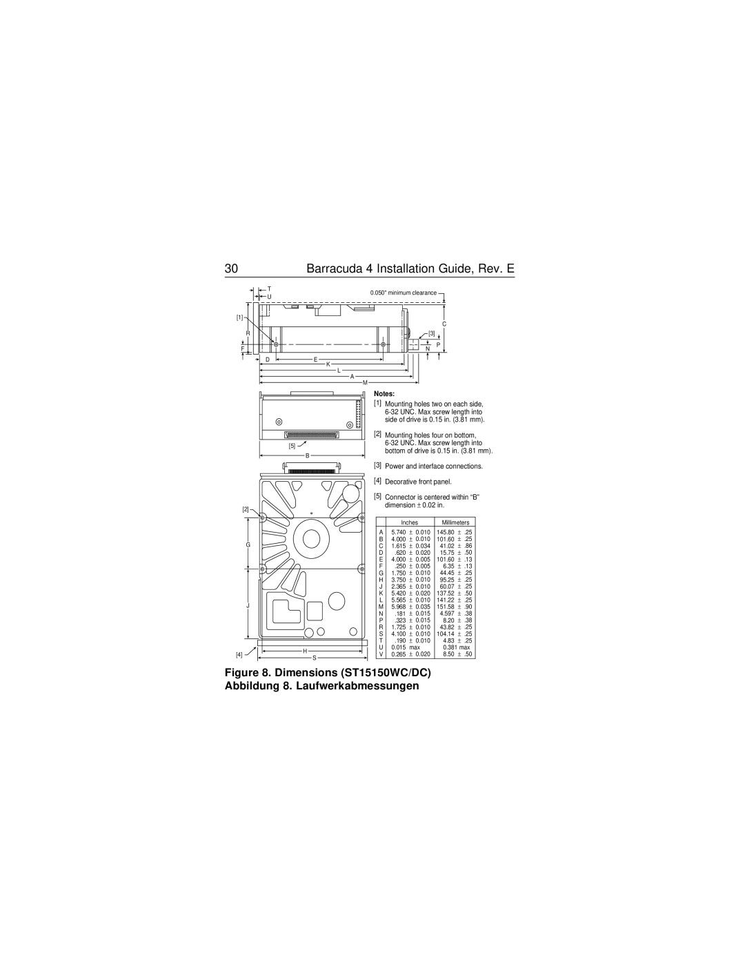 Seagate ST15150W/WD/WC, ST15150N/ND/DC manual Dimensions ST15150WC/DC Abbildung 8. Laufwerkabmessungen 