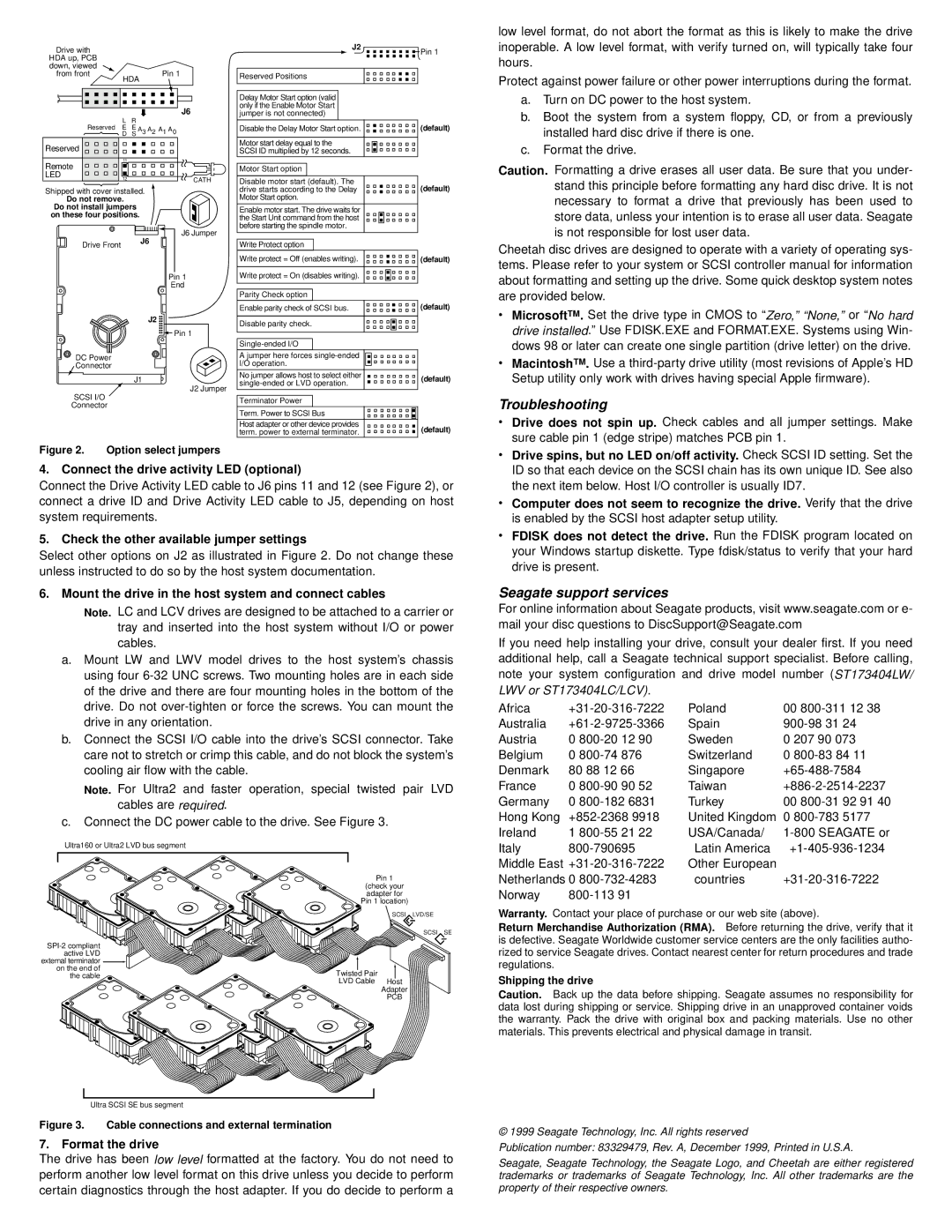 Seagate ST173404LWV, ST173404LCV installation instructions Troubleshooting, Seagate support services 