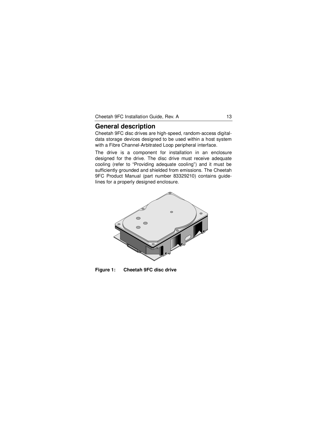 Seagate ST19101FC manual General description, Cheetah 9FC disc drive 