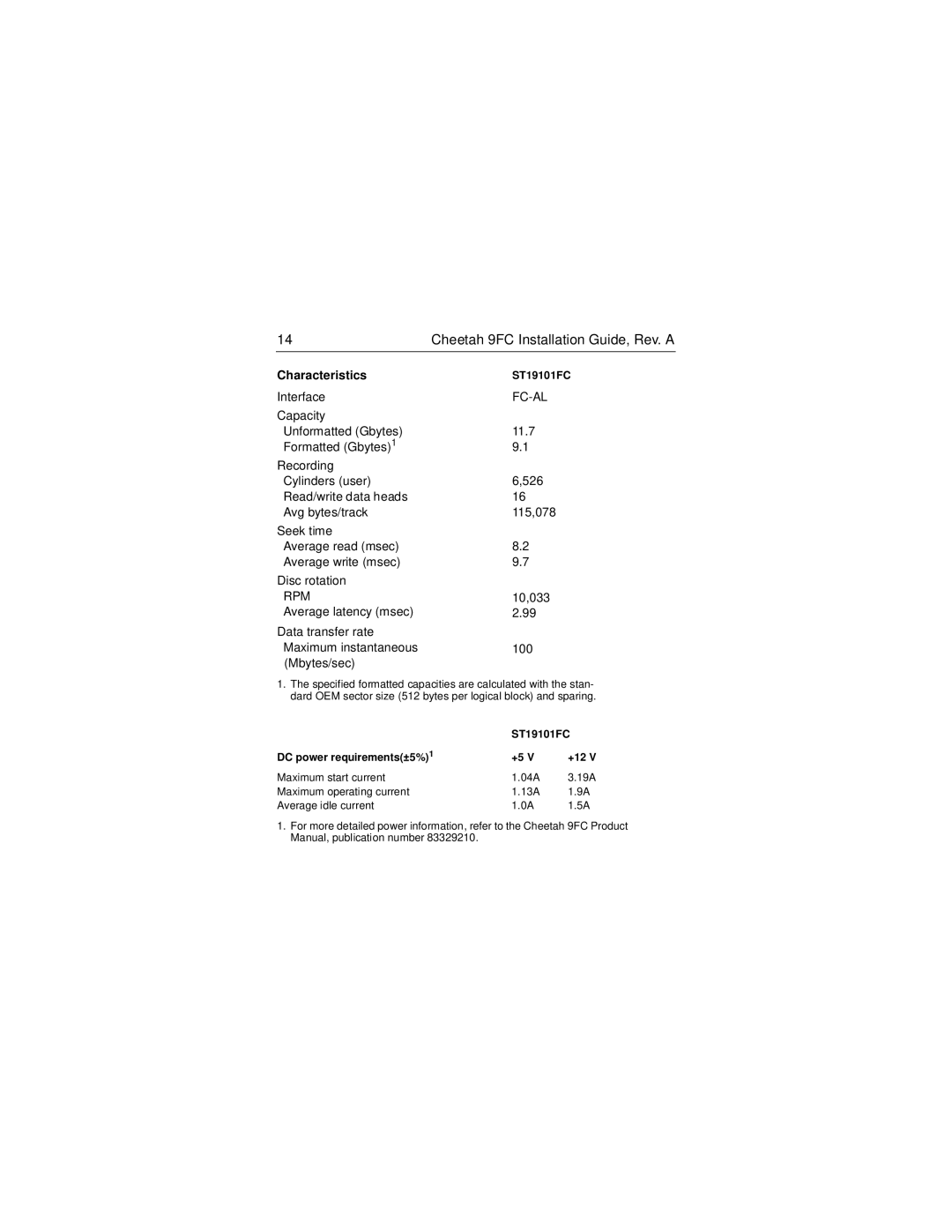 Seagate ST19101FC manual Characteristics 