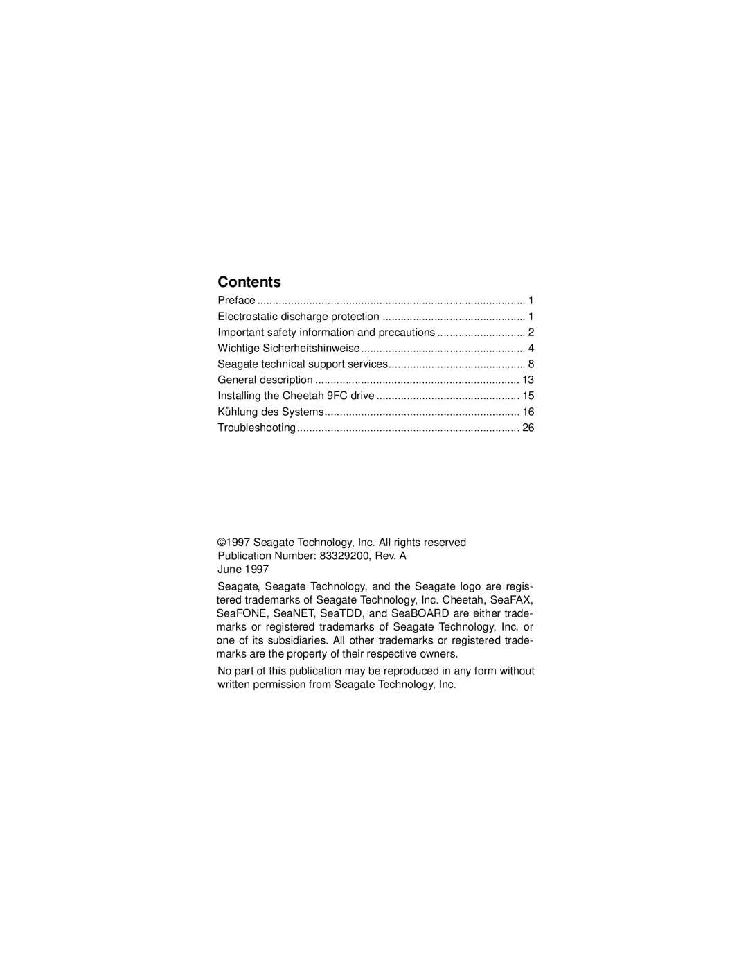 Seagate ST19101FC manual Contents 