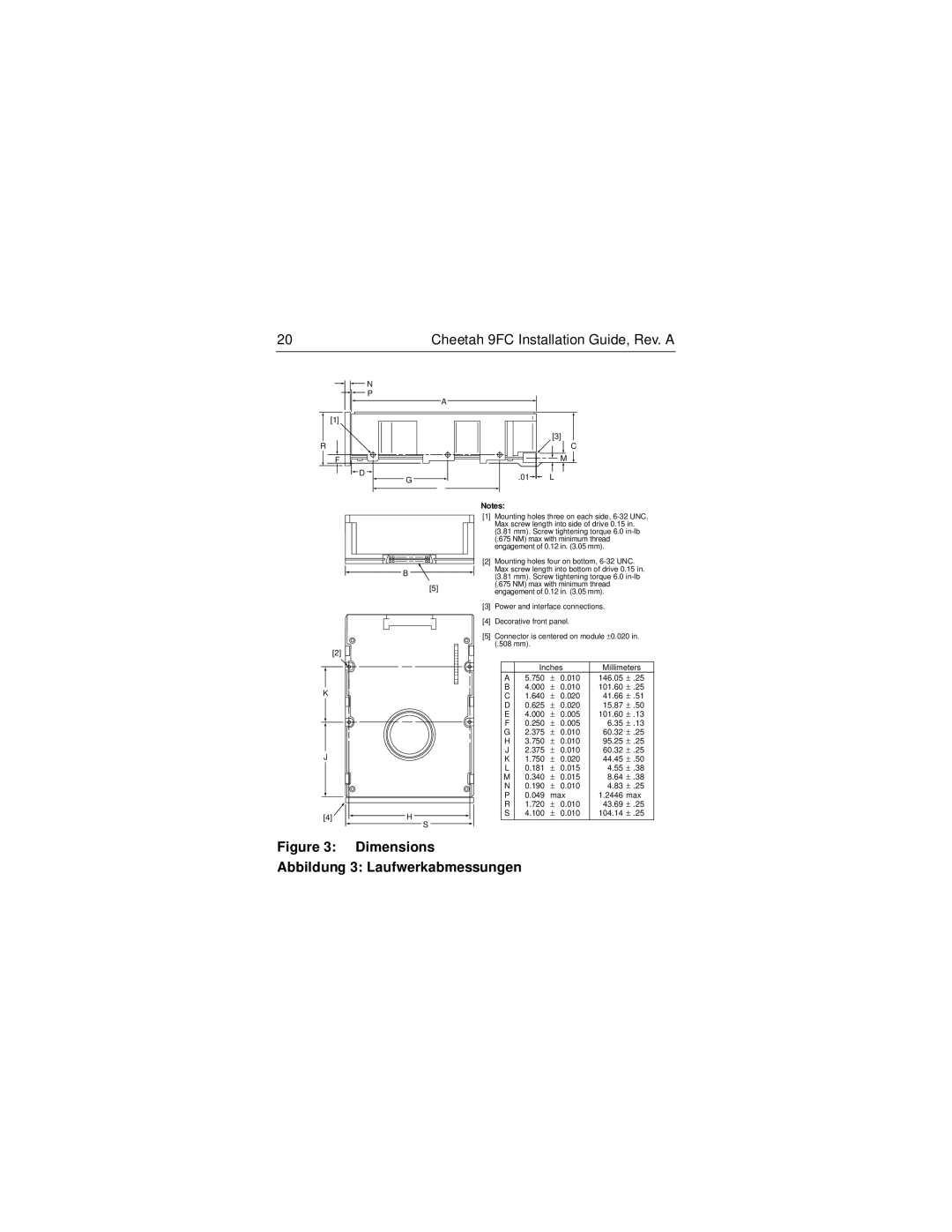 Seagate ST19101FC manual Dimensions Abbildung 3 Laufwerkabmessungen 