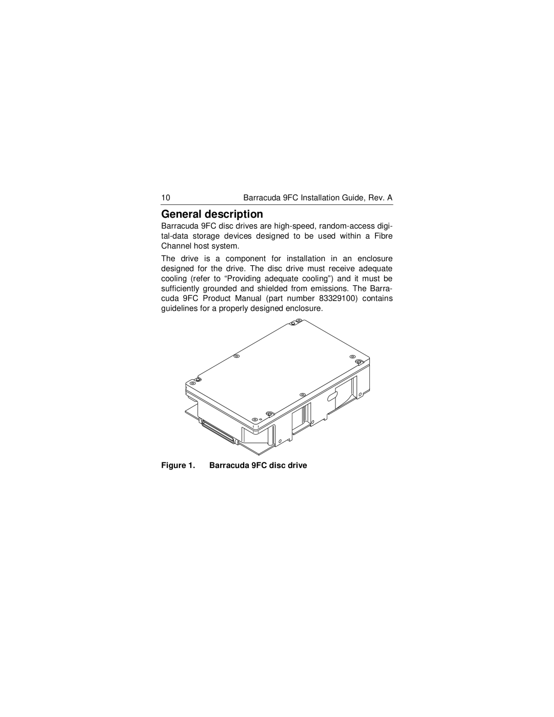 Seagate ST19171FC manual General description, Barracuda 9FC disc drive 