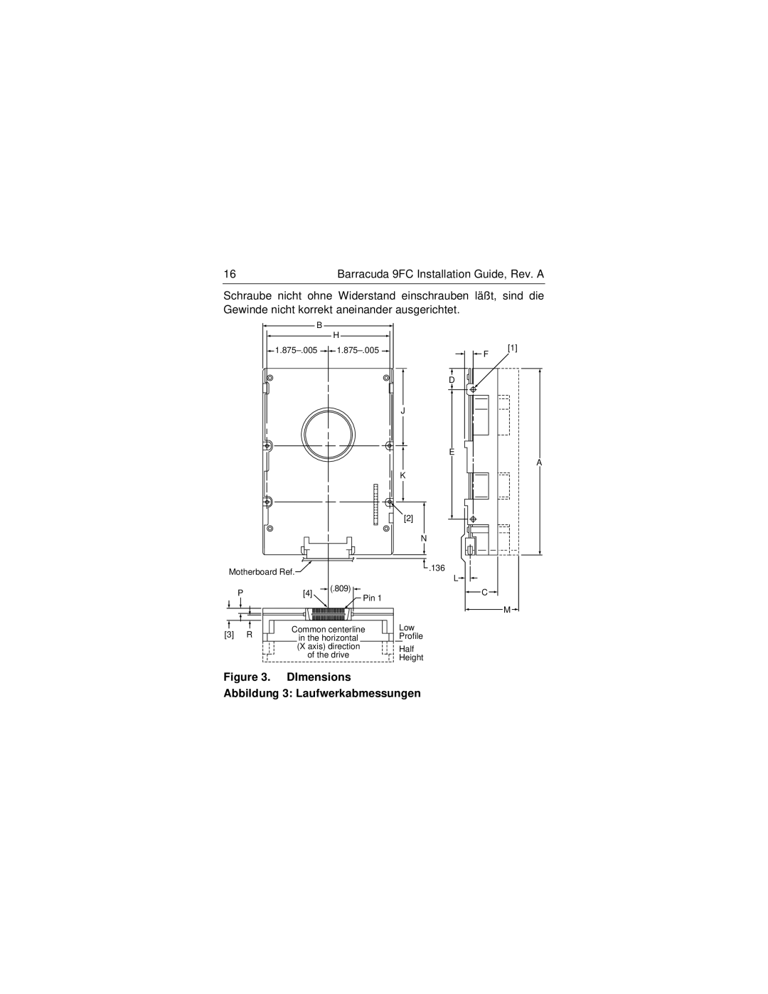 Seagate ST19171FC manual DImensions Abbildung 3 Laufwerkabmessungen 