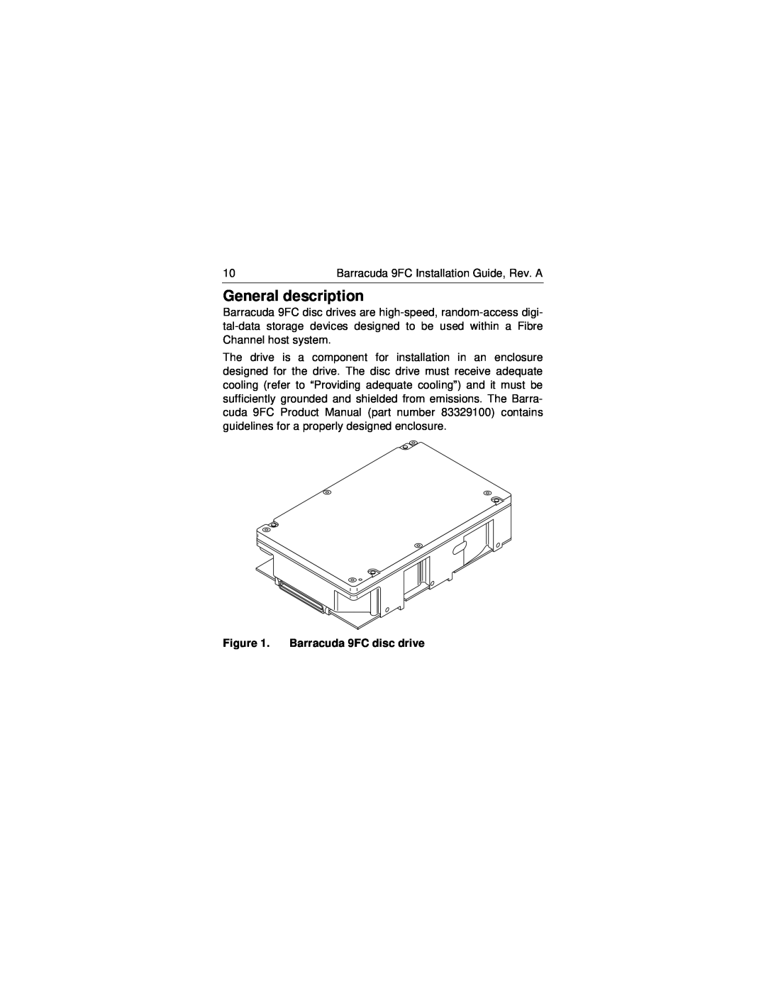 Seagate ST19171FC manual General description, Barracuda 9FC disc drive 