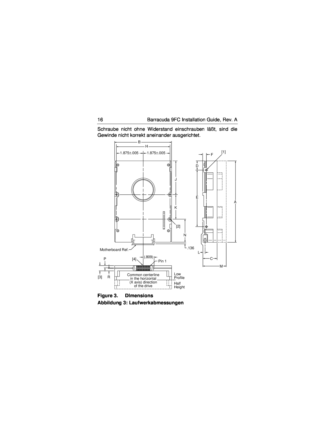 Seagate ST19171FC manual DImensions Abbildung 3 Laufwerkabmessungen 