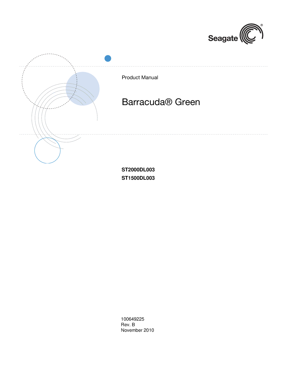 Seagate ST1500DL003, ST2000DL003 manual Barracuda Green, 100649225 Rev. B November 