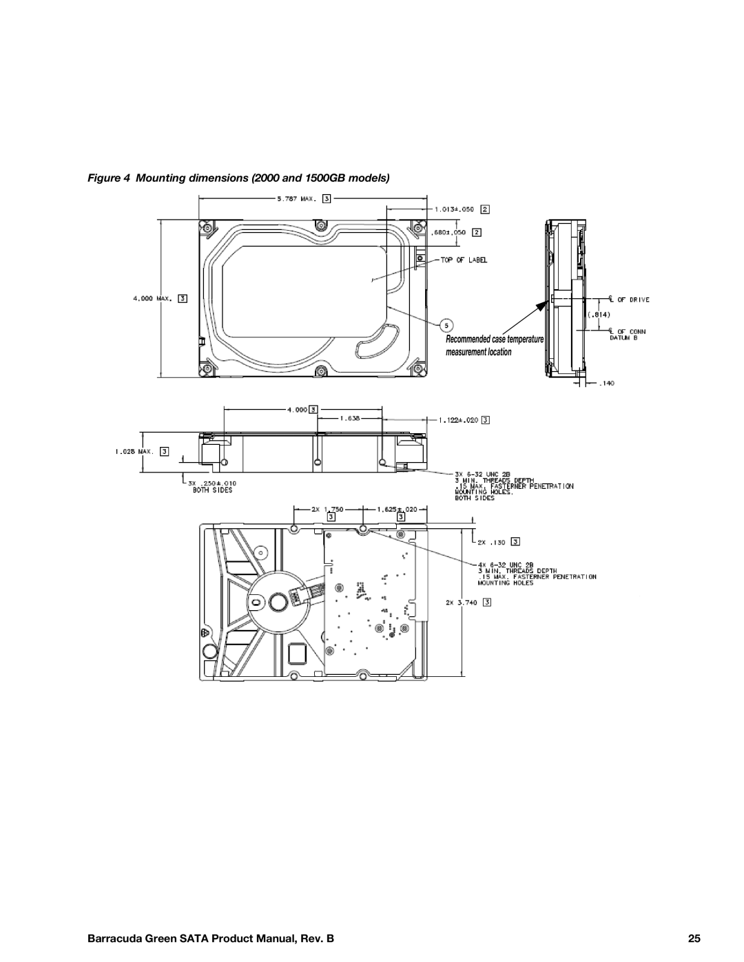 Seagate ST1500DL003, ST2000DL003 manual Mounting dimensions 2000 and 1500GB models 