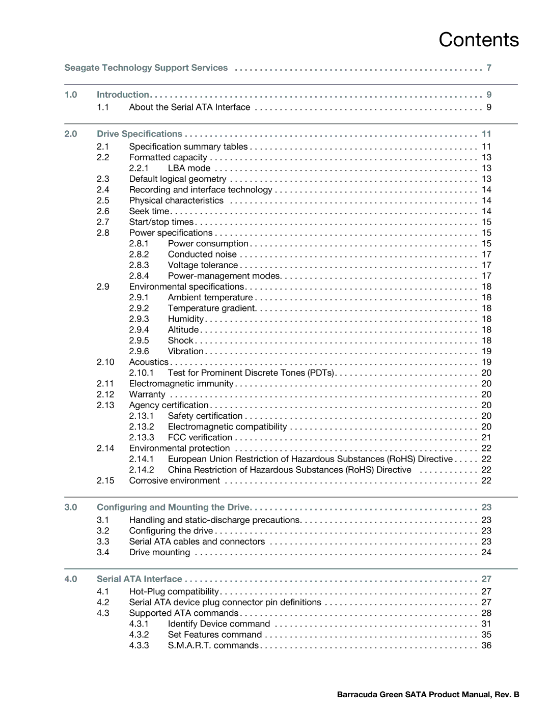 Seagate ST1500DL003, ST2000DL003 manual Contents 