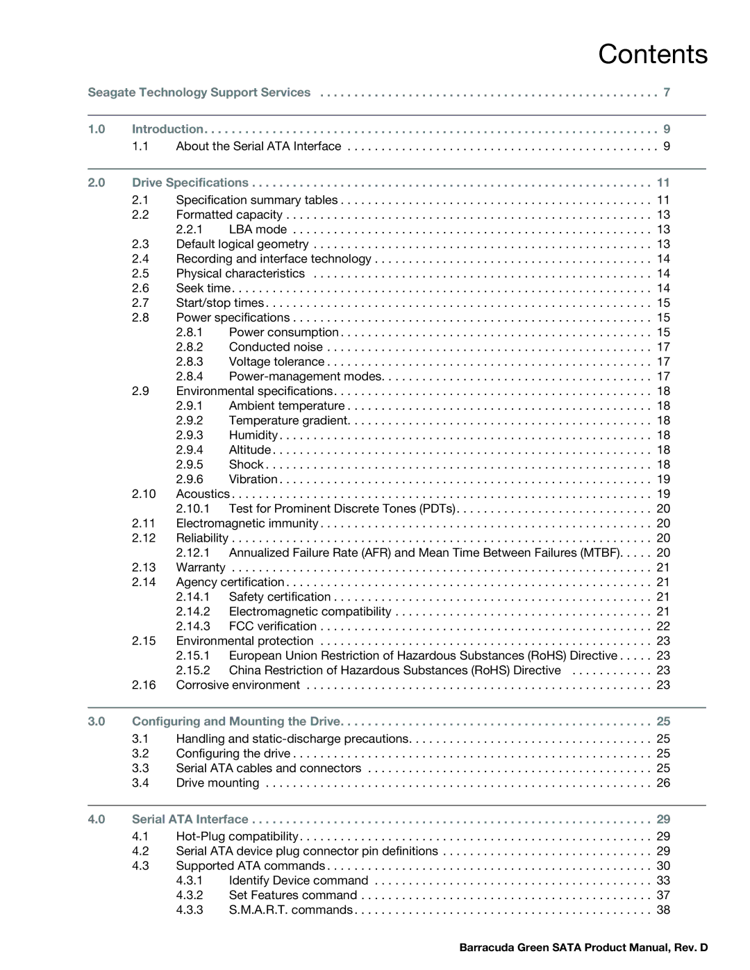 Seagate ST1500DL003, ST2000DL003 manual Contents 