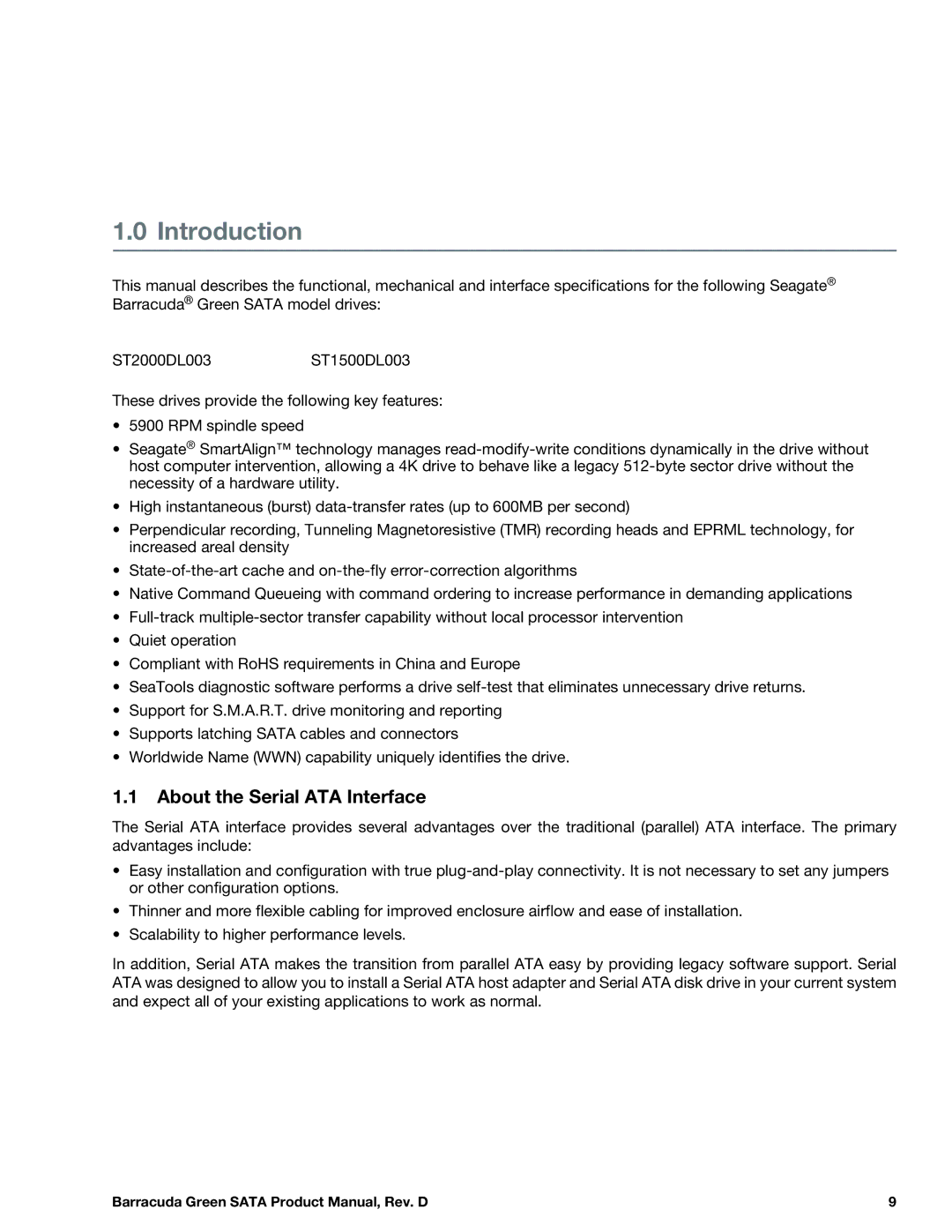 Seagate ST1500DL003, ST2000DL003 manual Introduction, About the Serial ATA Interface 