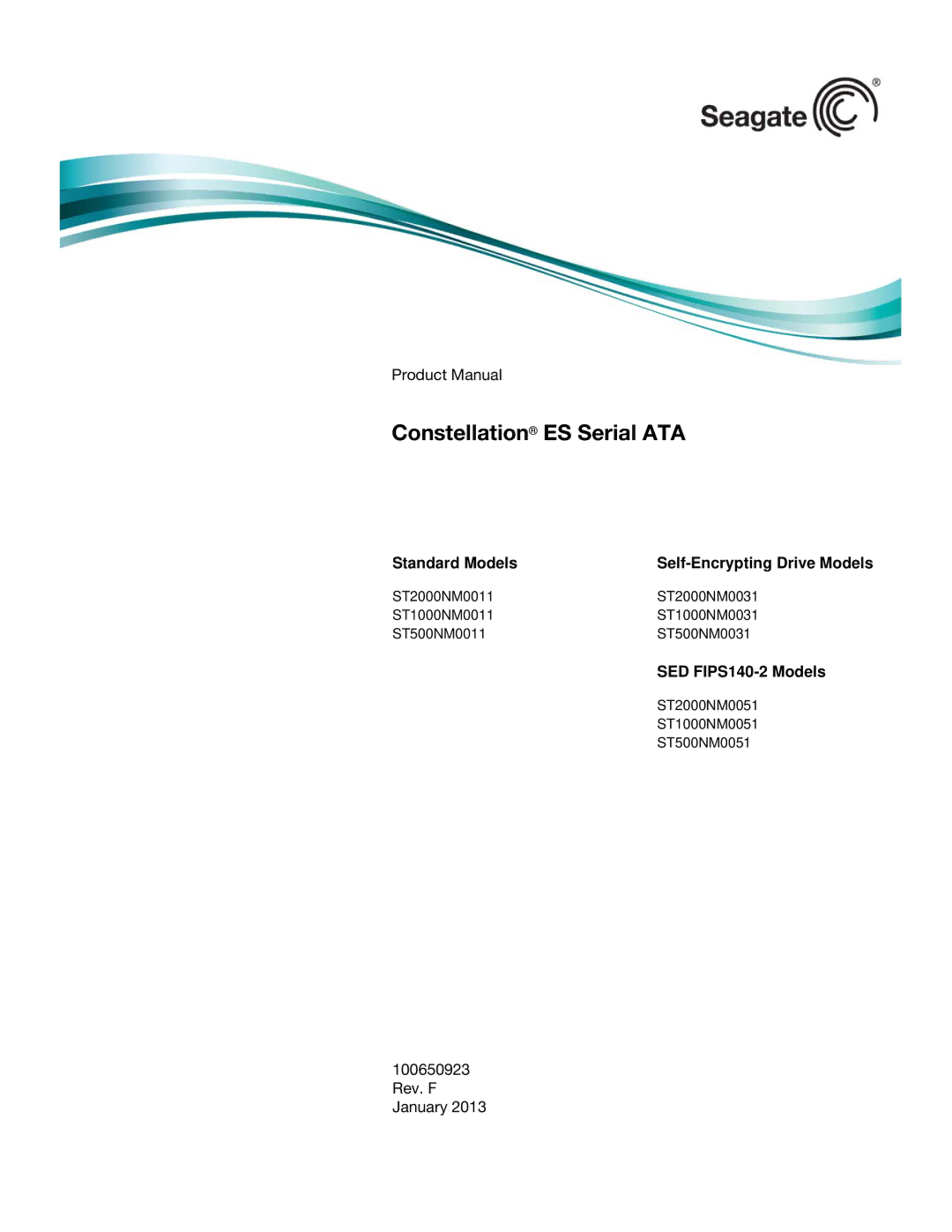 Seagate ST1000NM0011, ST2000NM0031, ST500NM0051, ST2000NM0051, ST1000NM0031, ST500NM0011 manual Constellation ES Serial ATA 