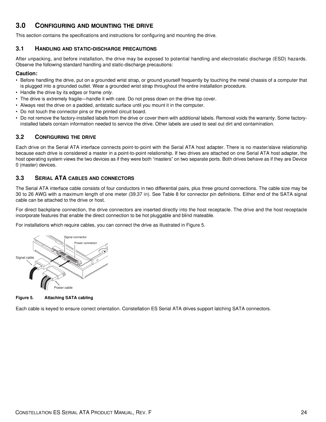 Seagate ST1000NM0053 Handling and STATIC-DISCHARGE Precautions, Configuring the Drive, Serial ATA Cables and Connectors 