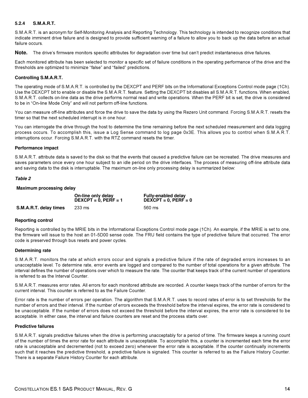 Seagate ST2000NM0063 manual 4 S.M.A.R.T, Controlling S.M.A.R.T, Performance impact, Reporting control, Determining rate 