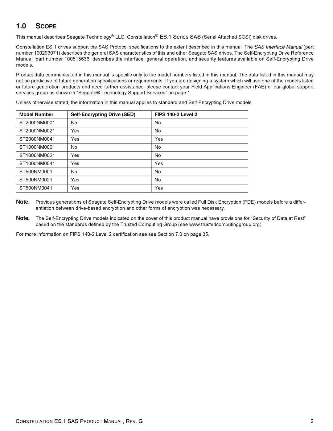 Seagate ST2000NM0063 manual Scope, Model Number Self-Encrypting Drive SED Fips 140-2 Level 
