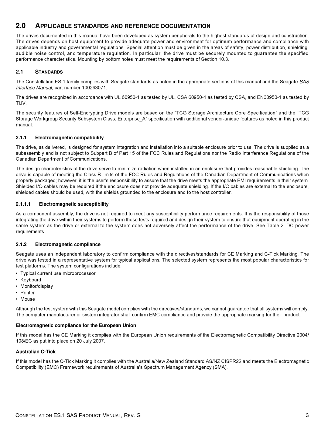 Seagate ST2000NM0063 manual Applicable Standards and Reference Documentation 