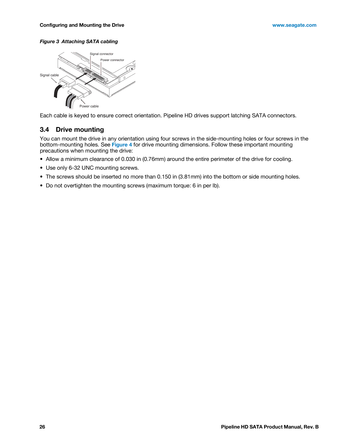 Seagate ST2000VM002, ST1500VM002 manual Drive mounting, Attaching Sata cabling 