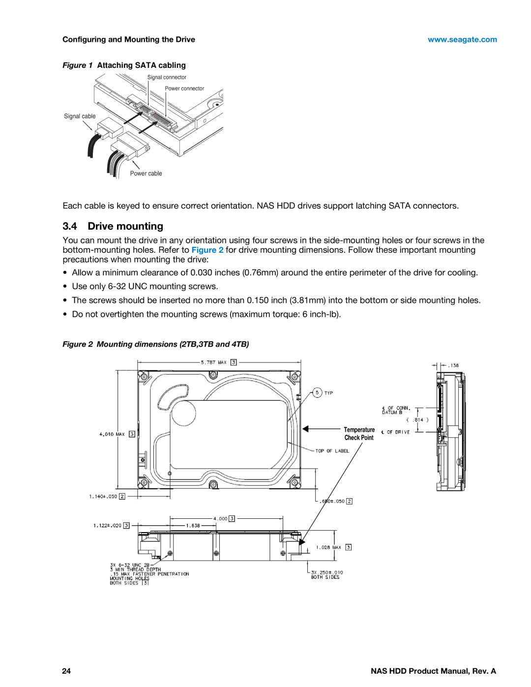 Seagate ST2000VN000, ST3000VN000 manual Drive mounting, Attaching Sata cabling 