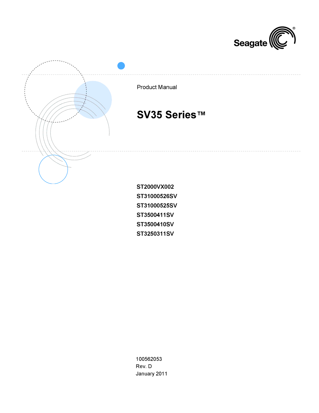 Seagate ST31000525SV, ST2000VX002, ST31000526SV, ST3500411SV manual SV35 Series 