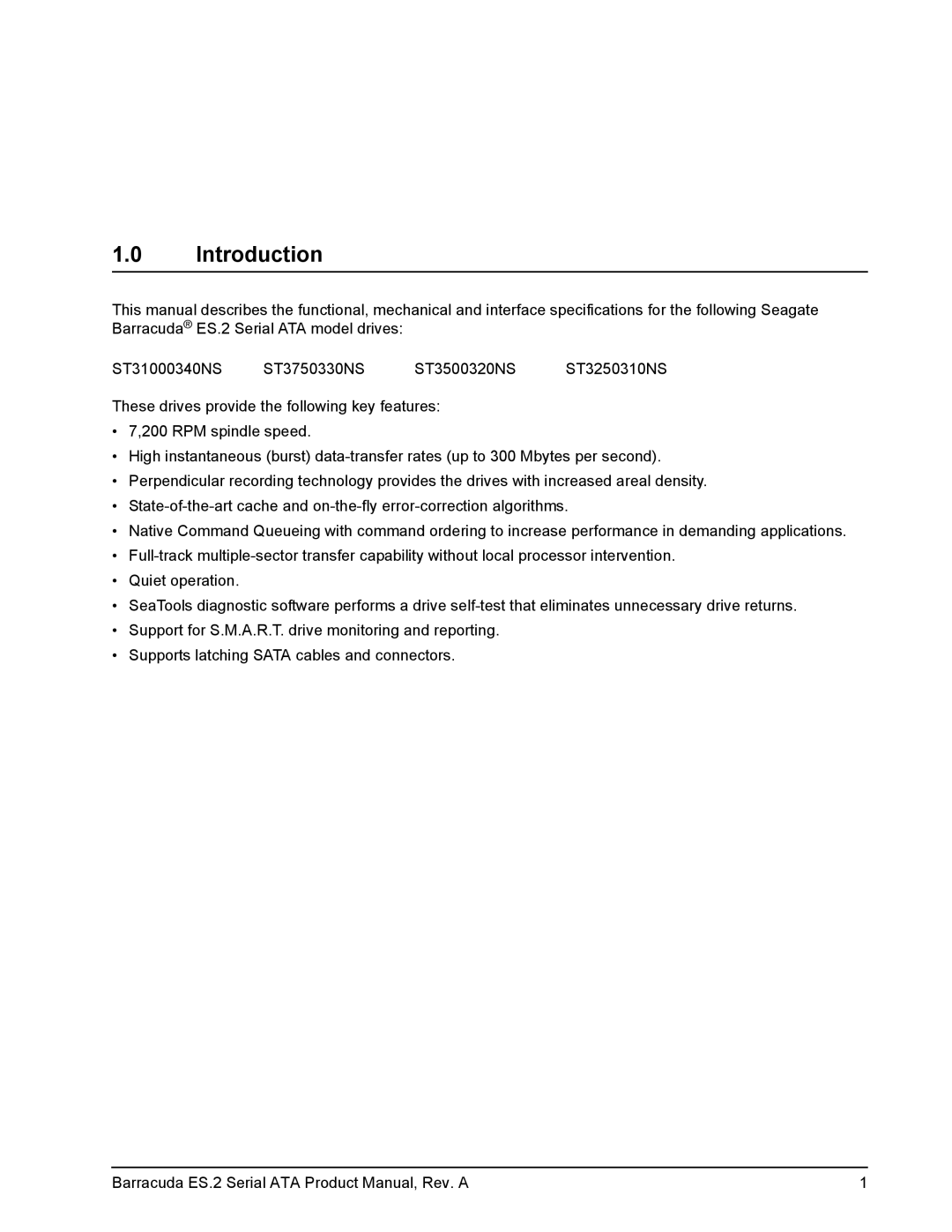 Seagate ST3500320NS, ST31000340NS, ST3250310NS, ST3750330NS manual Introduction 