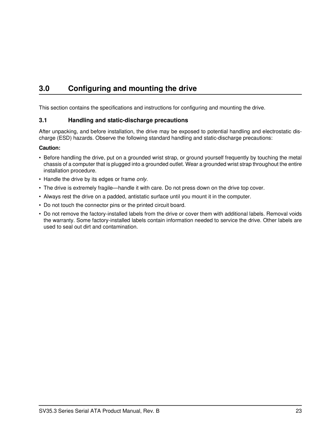 Seagate ST3250310SV, ST31000340SV manual Configuring and mounting the drive, Handling and static-discharge precautions 