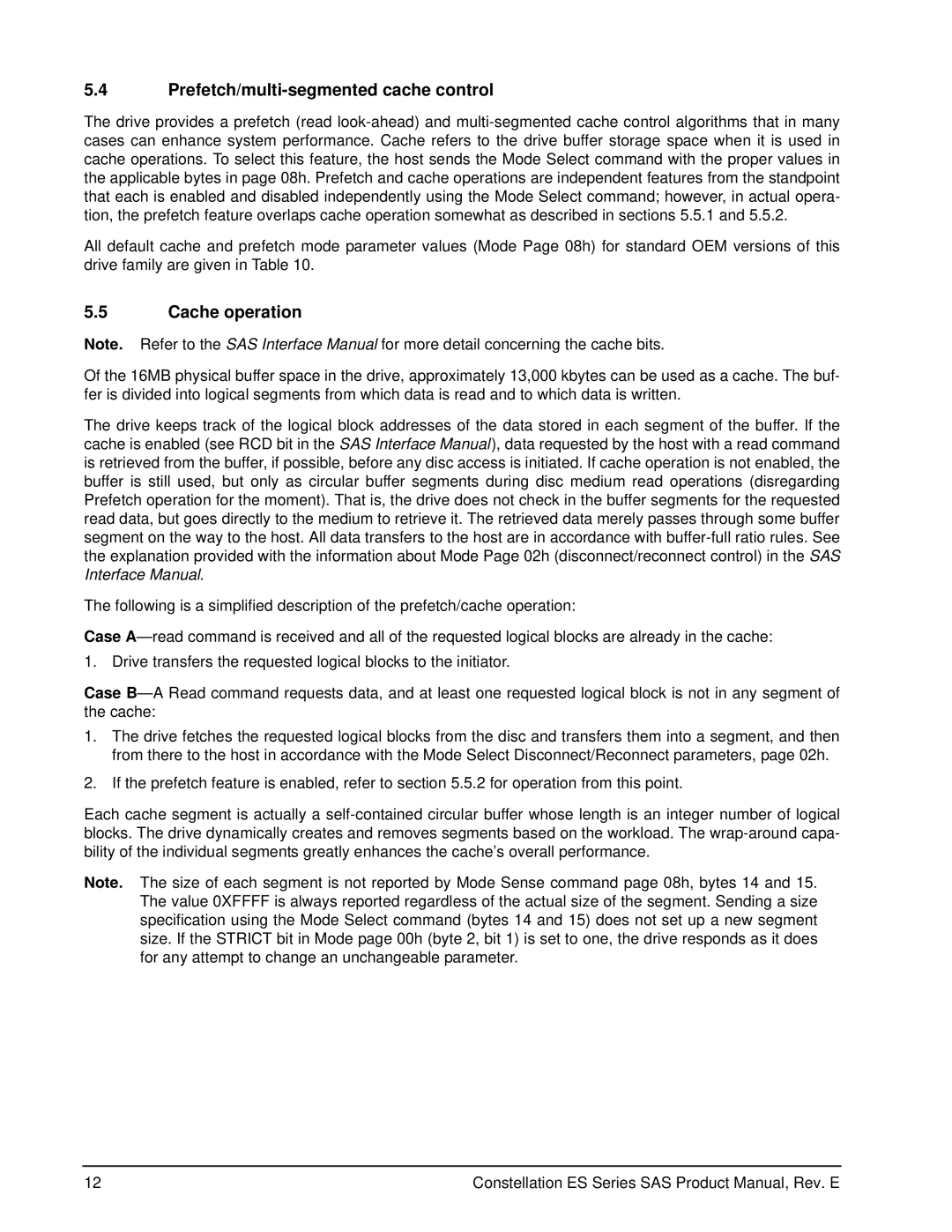 Seagate ST31000426SS, ST31000425SS, ST31000424SS, ST32000446SS manual Prefetch/multi-segmented cache control, Cache operation 