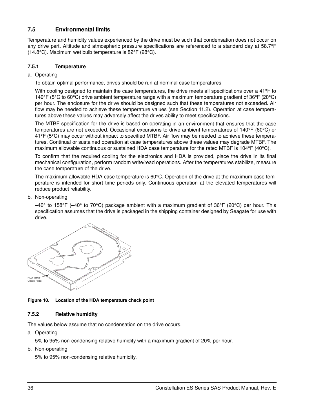 Seagate ST3500415SS, ST31000425SS, ST31000424SS manual Environmental limits, Temperature a. Operating, Relative humidity 